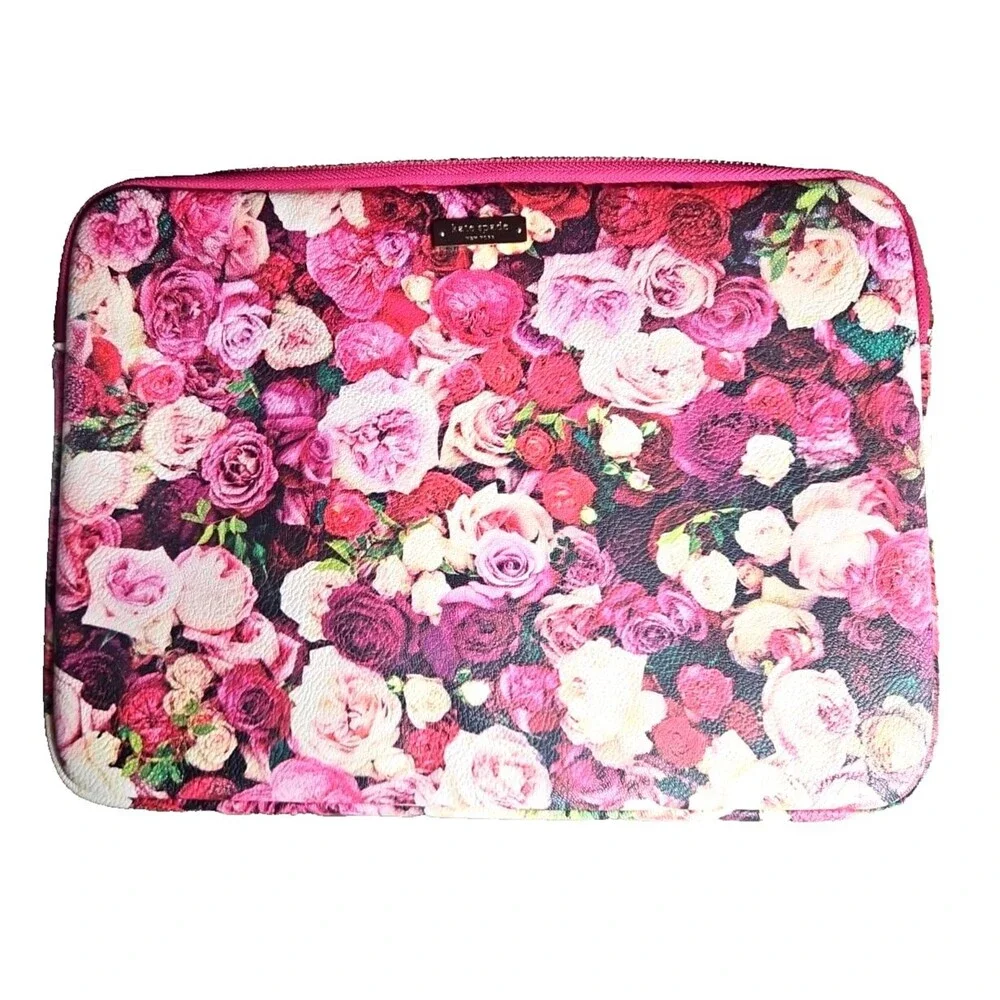 Kate Spade Laptop Sleeve Case Designer Floral Rose Pink Red Zip Padded